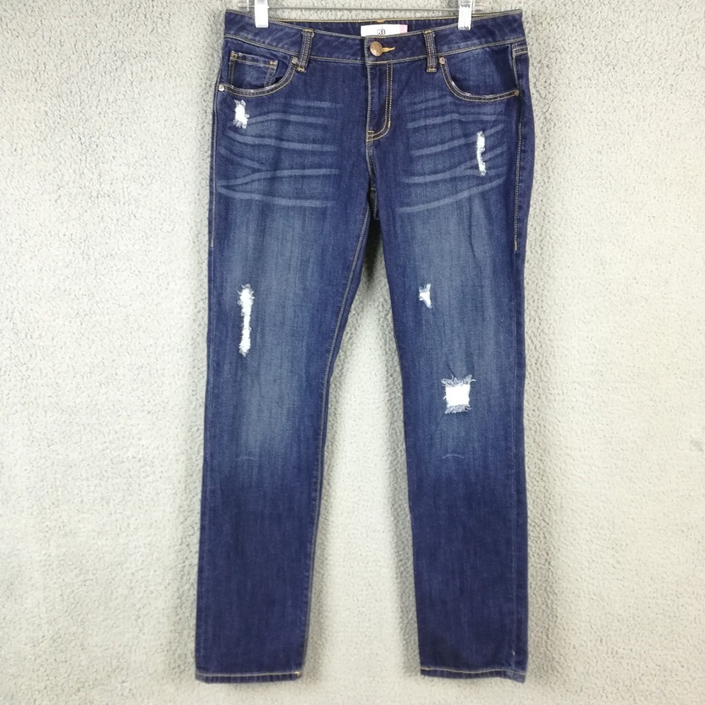 Cabi Womens Jeans Boyfriend Slim Blue Denim Distressed Mid Rise Dark Washโ 8